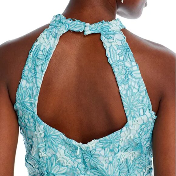 Eliza J High-Neck Sleeveless Lace Sheath Dress Mini Cocktail 12 Light Blue - Picture 4 of 10